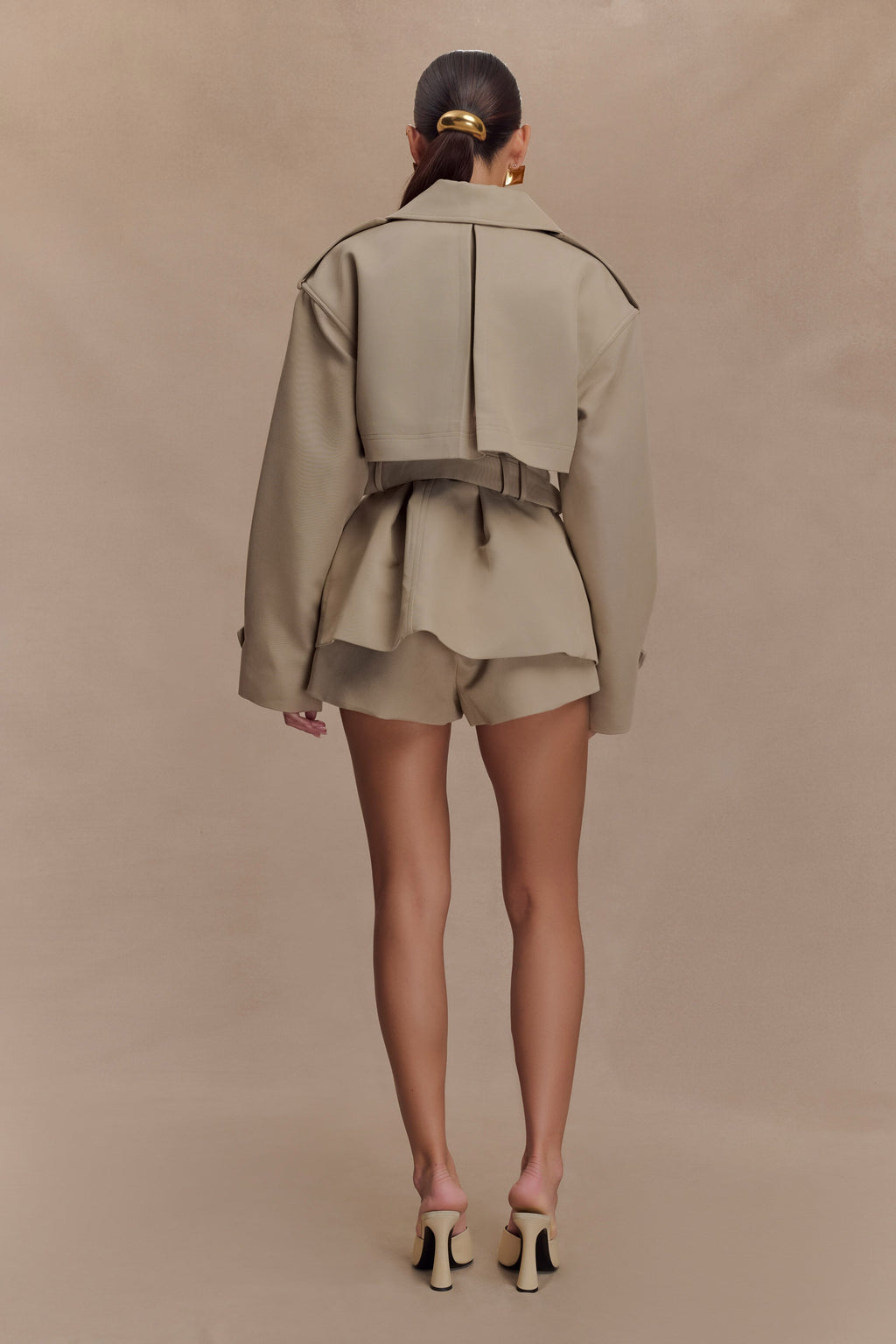 Women's khaki short belted double-breasted trench coat