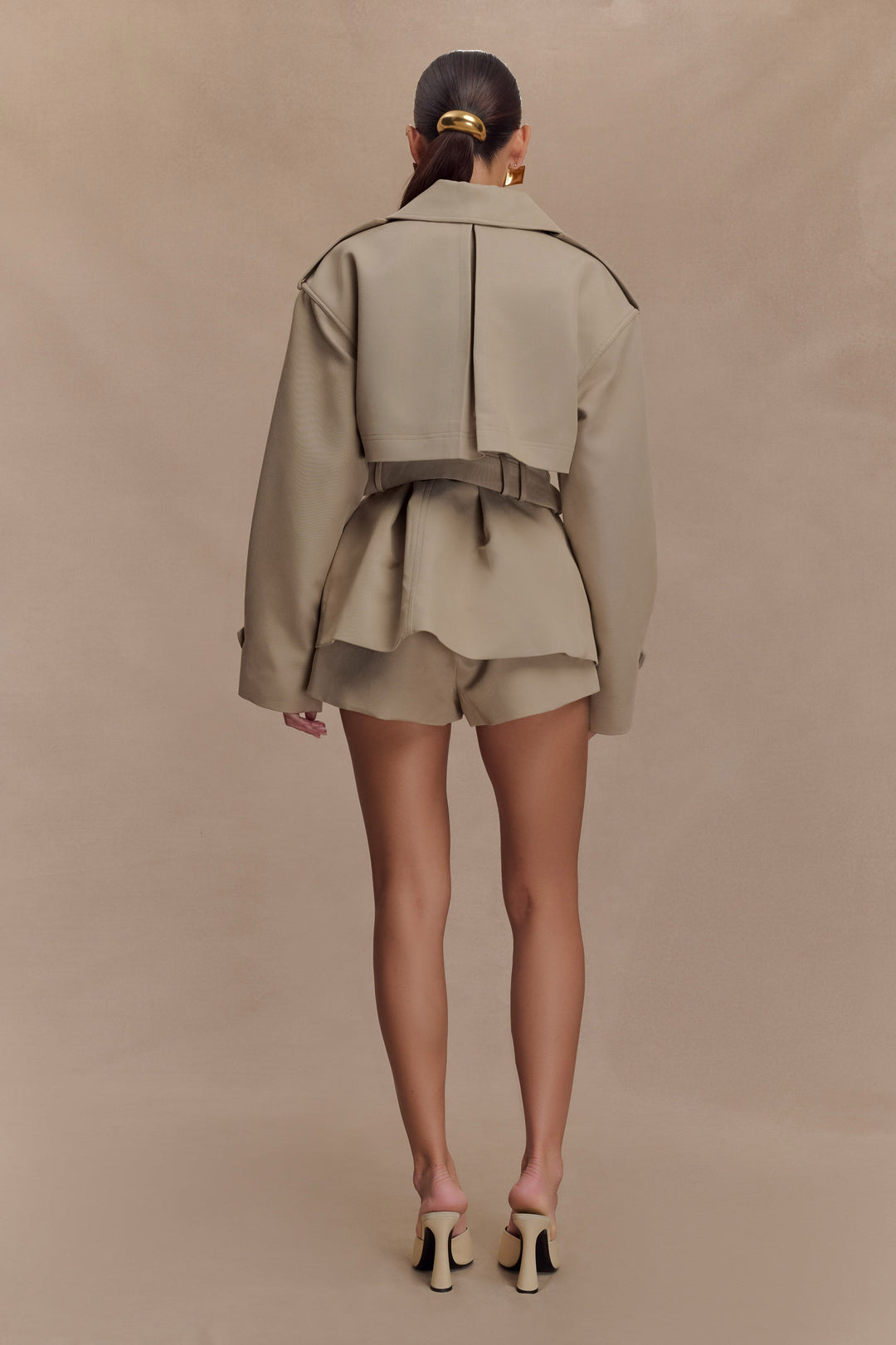 Women's khaki short belted double-breasted trench coat