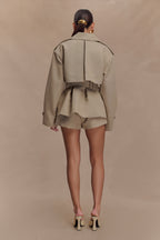 Women's khaki short belted double-breasted trench coat