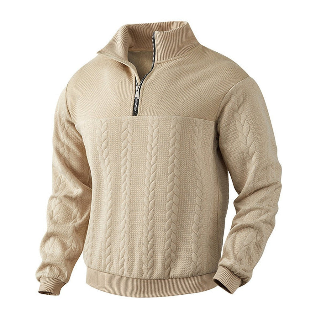 Men's quarter-zip jumper with stand collar and vertical cable-knit panels