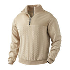 Men's quarter-zip jumper with stand collar and vertical cable-knit panels