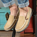 Unisex canvas loafer with moc toe, contrast stitching and flat sole