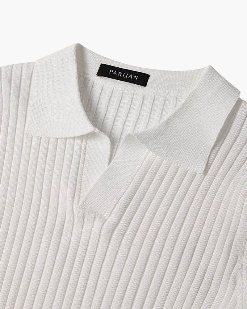 Men's short-sleeve ribbed polo shirt with open collar