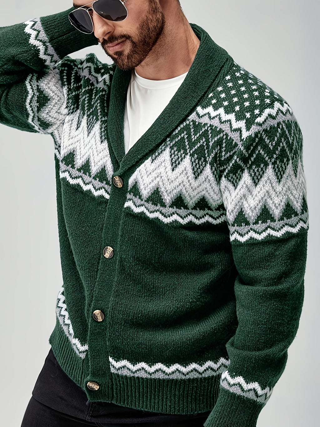 Men's Fair Isle shawl collar cardigan with buttons