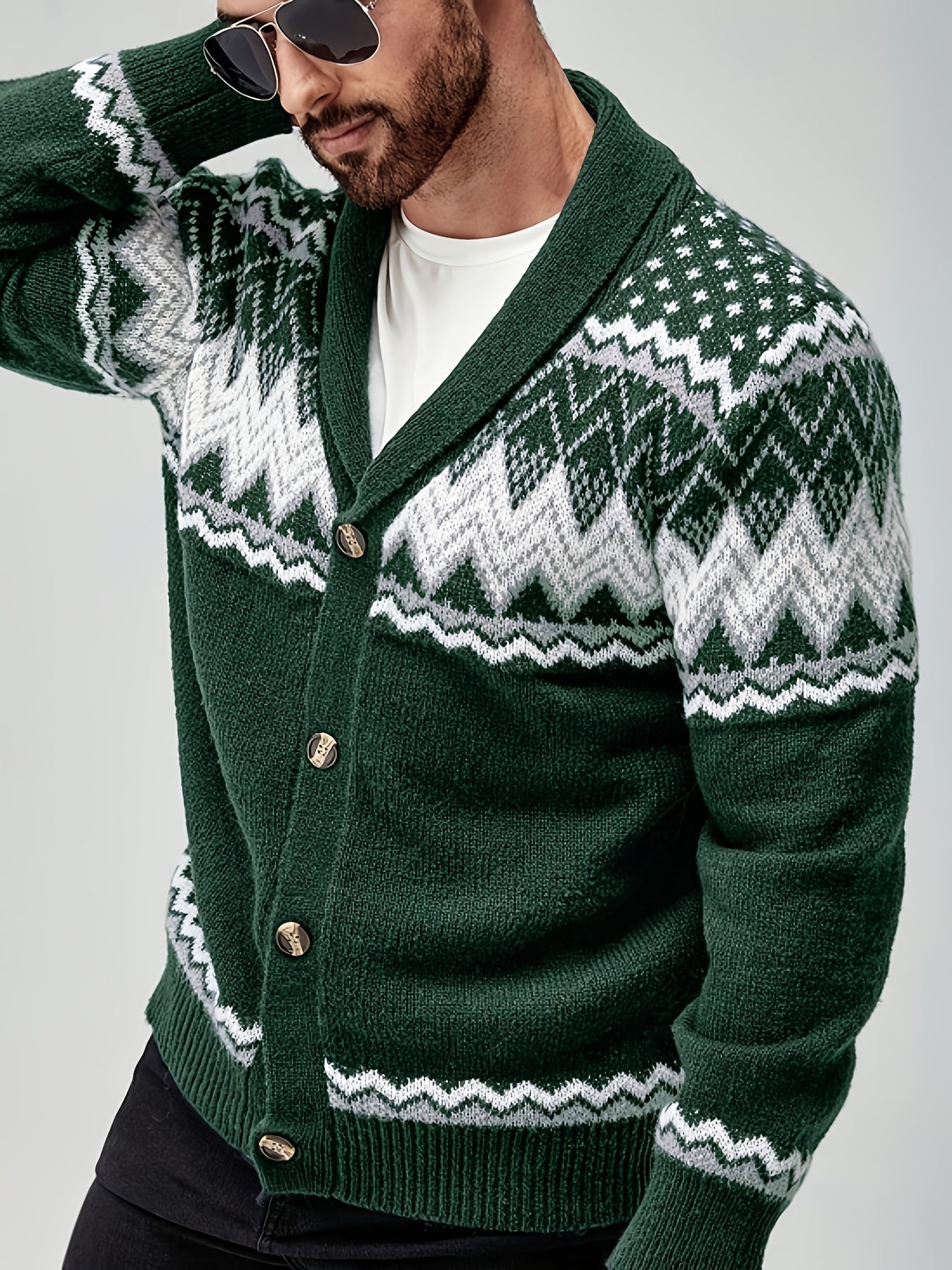 Men's Fair Isle shawl collar cardigan with buttons