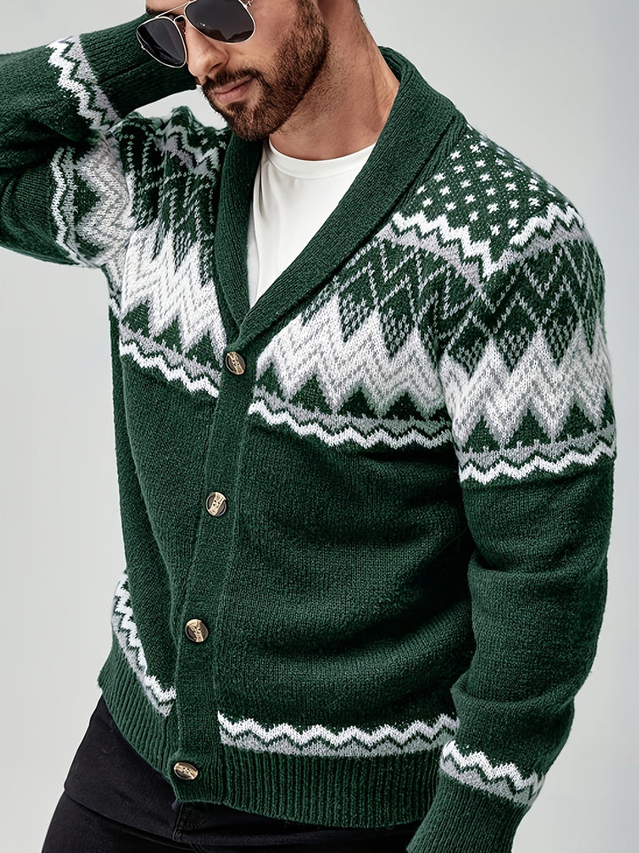 Men's Fair Isle shawl collar cardigan with buttons