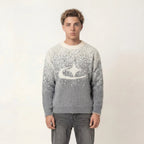Unisex knitted sweater with crew neck, long sleeves and abstract contrast motif