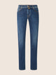 Blue straight-leg jeans with five-pocket styling