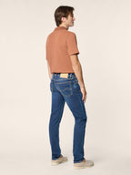 Blue straight-leg jeans with five-pocket styling