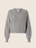 Women's grey ribbed cropped jumper with crew neck and long sleeves