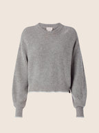 Women's grey ribbed cropped jumper with crew neck and long sleeves