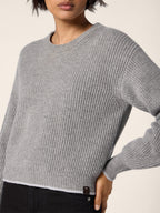 Women's grey ribbed cropped jumper with crew neck and long sleeves