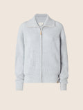 Women's grey ribbed cardigan with collar and front zip fastening