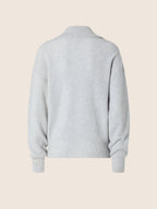 Women's grey ribbed cardigan with collar and front zip fastening