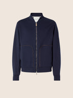 Men's navy zip-up sweatshirt with stand collar and front pockets