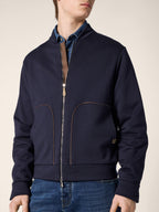 Men's navy zip-up sweatshirt with stand collar and front pockets