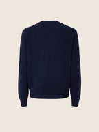 Men's navy crew neck sweater with long sleeves and ribbed trim