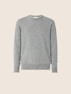 Men's grey crew neck jumper with long sleeves and ribbed trims