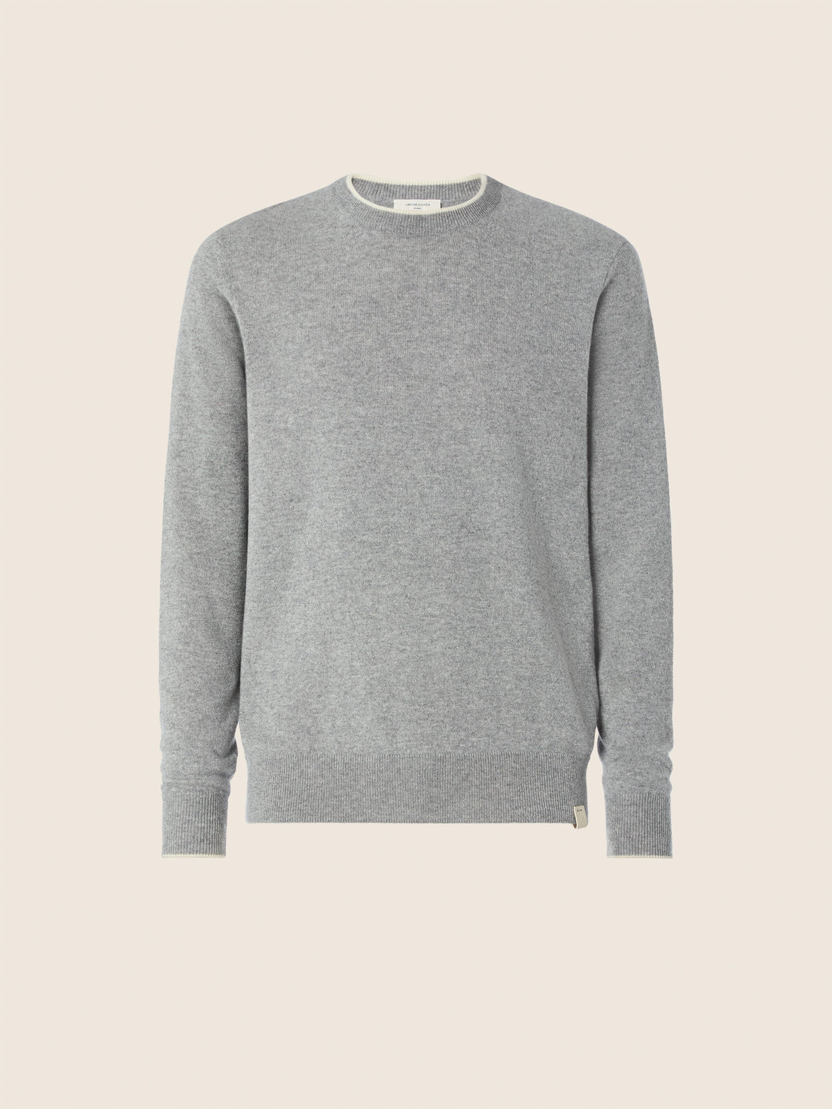 Men's grey crew neck jumper with long sleeves and ribbed trims