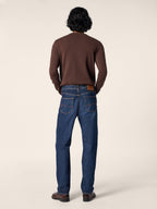 Men's brown plain crew neck sweater with long sleeves and ribbed trims