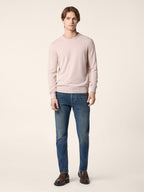 Men's pale pink crew neck jumper with long sleeves and ribbed trims