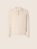 Men's cream textured polo jumper with long sleeves and button placket