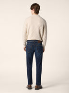 Men's cream textured polo jumper with long sleeves and button placket