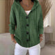 Women's hooded knitted cardigan with long sleeves, buttons and ribbed trims