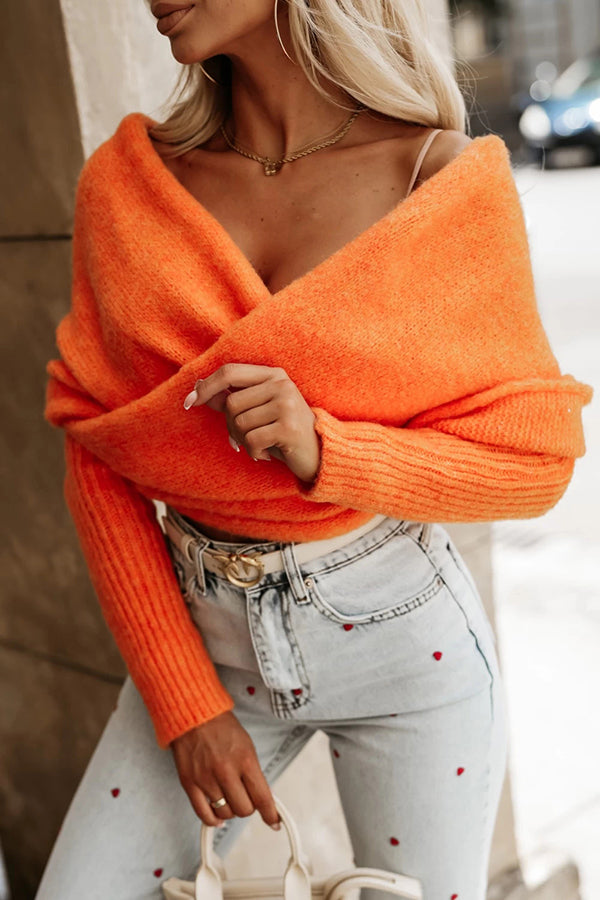 Women's off-shoulder knit poncho sweater with long sleeves