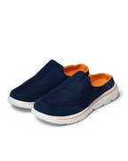 Unisex slip-on sneaker slides with textured upper and white segmented sole