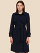 Women's belted double-breasted trench coat with long sleeves and lapel collar
