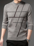 Men's geometric pattern crew-neck jumper with long sleeves