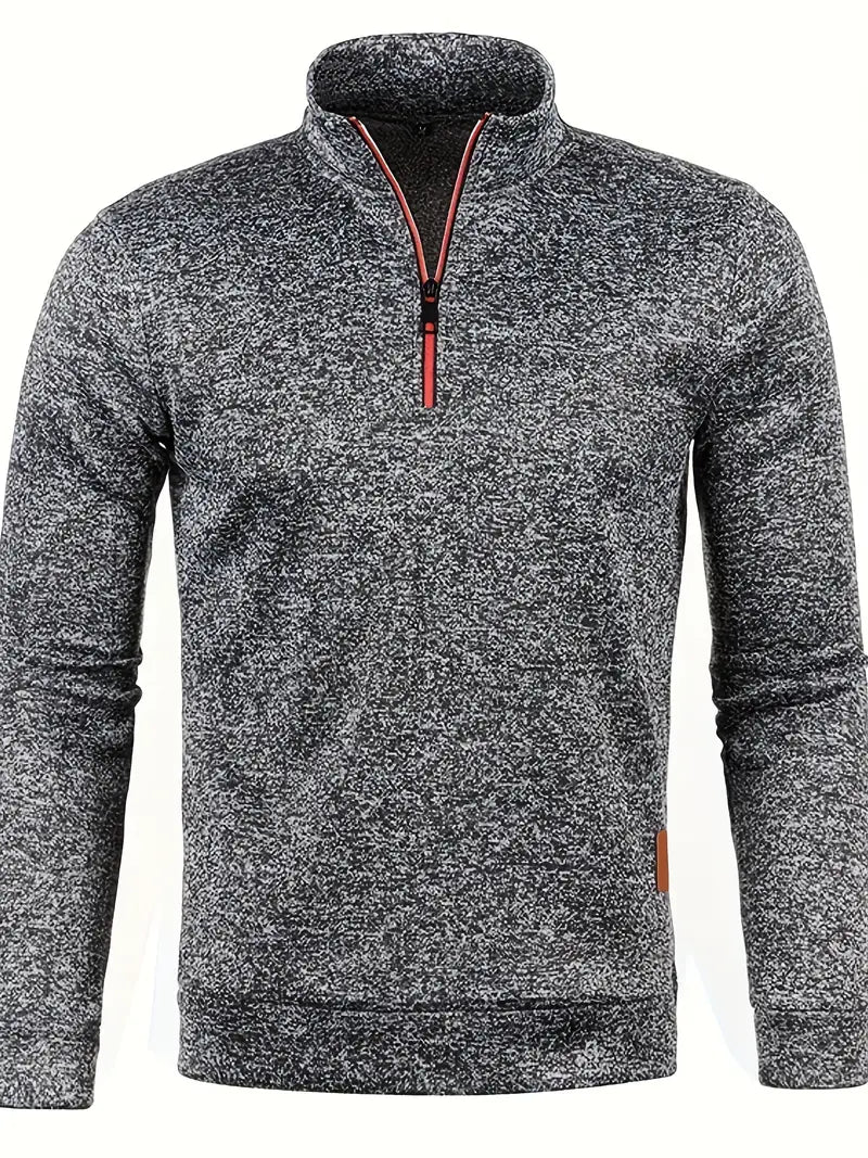 Men's textured half-zip jumper with stand collar and long sleeves