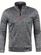 Men's textured half-zip jumper with stand collar and long sleeves