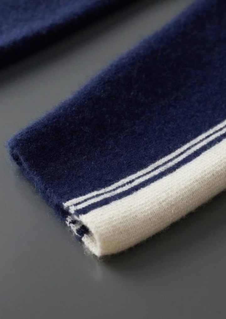 Men's knit hooded tracksuit set with contrast stripes on the sleeves and legs