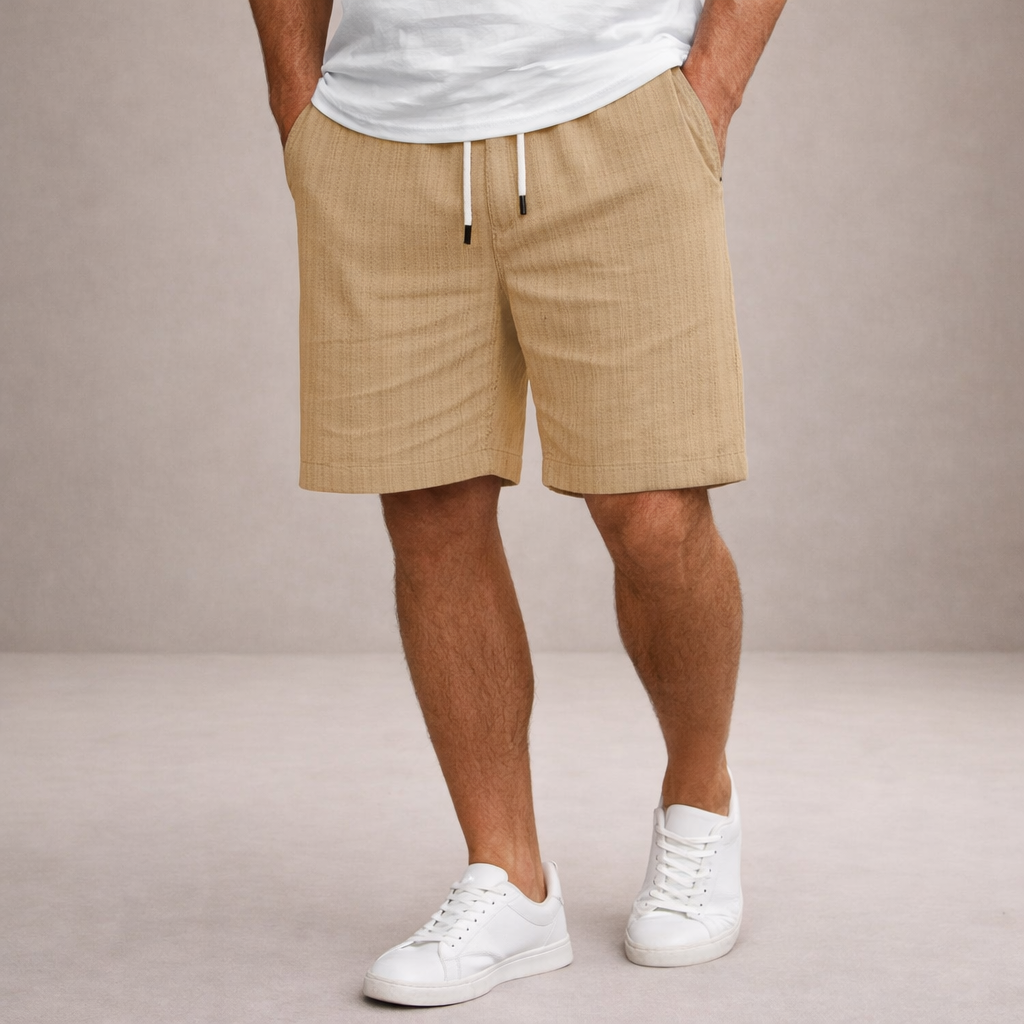 Men's vertical striped shorts with drawstring waist