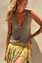 Women's open-knit sleeveless V-neck tank top