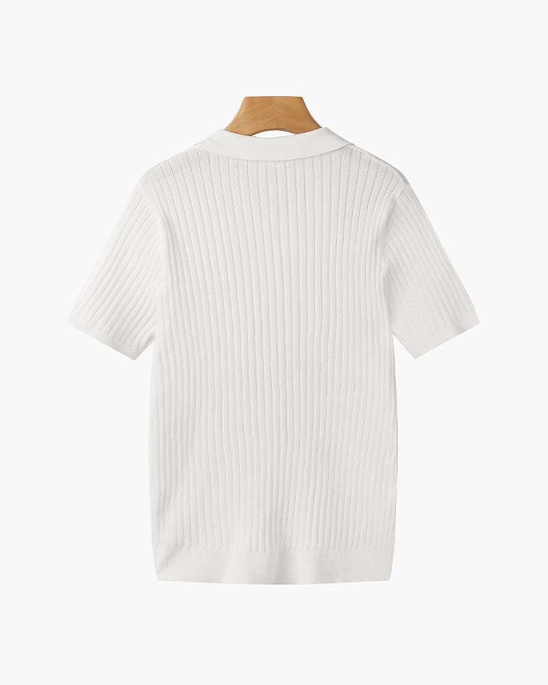 Men's short-sleeve ribbed polo shirt with open collar