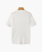 Men's short-sleeve ribbed polo shirt with open collar