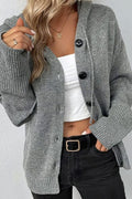 Women's hooded knitted cardigan with button front and ribbed trims