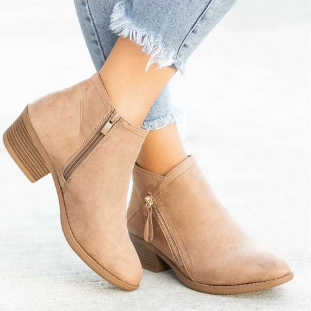 Women's ankle boots with side zipper and block heel