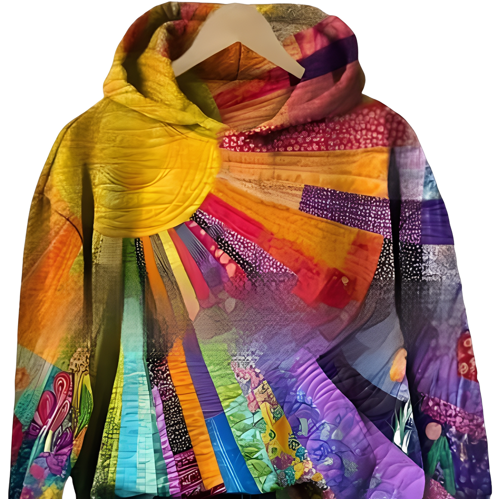 Women's multicolor artistic print hoodie with hood