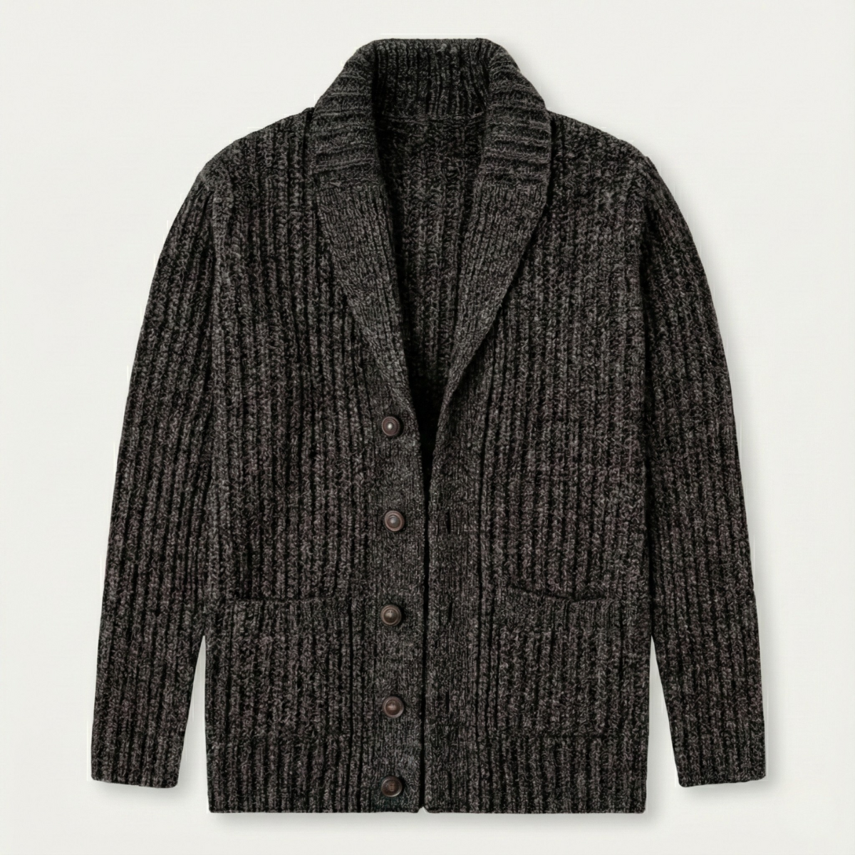 Men's chunky knit cardigan with shawl collar and buttons