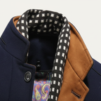 Men's long trench coat with stand collar and contrasting trim