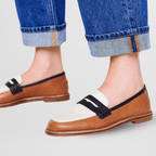 Women's color-block slip-on loafers with rounded toes and flat soles
