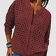 Women's open knit zip cardigan with ribbed trims and long sleeves
