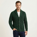 Men's chunky knit cardigan with shawl collar and buttons