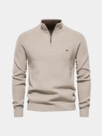 Men's half-zip ribbed mock neck sweater with long sleeves