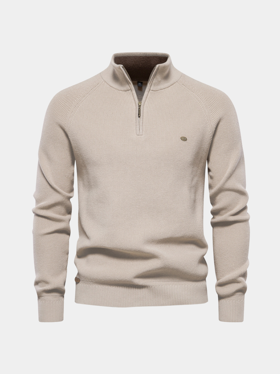 Men's half-zip ribbed mock neck sweater with long sleeves
