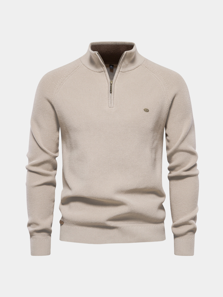 Men's half-zip ribbed mock neck sweater with long sleeves
